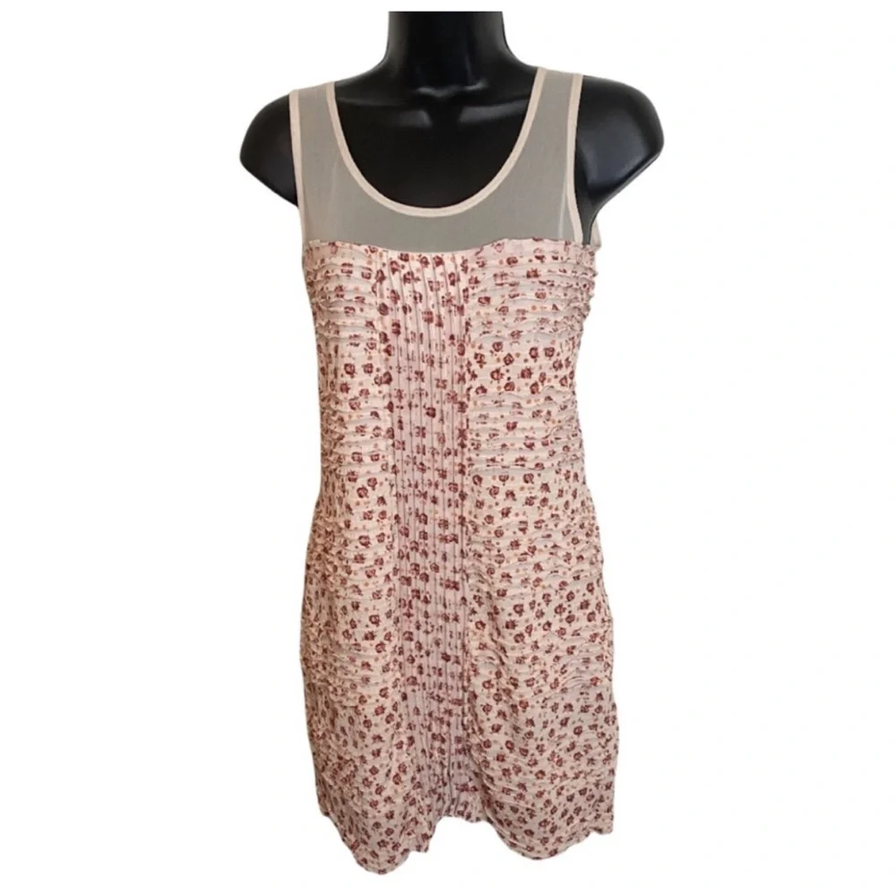 Free People Shimmy Bodycon cream blush combo ruffle floral dress size small